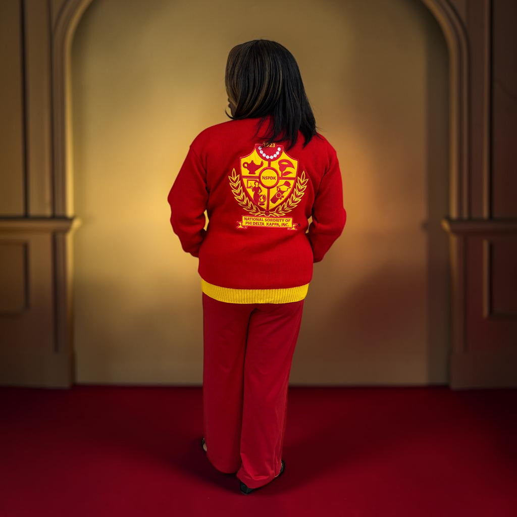 Red & Gold Cardigan, "1923" Pocket