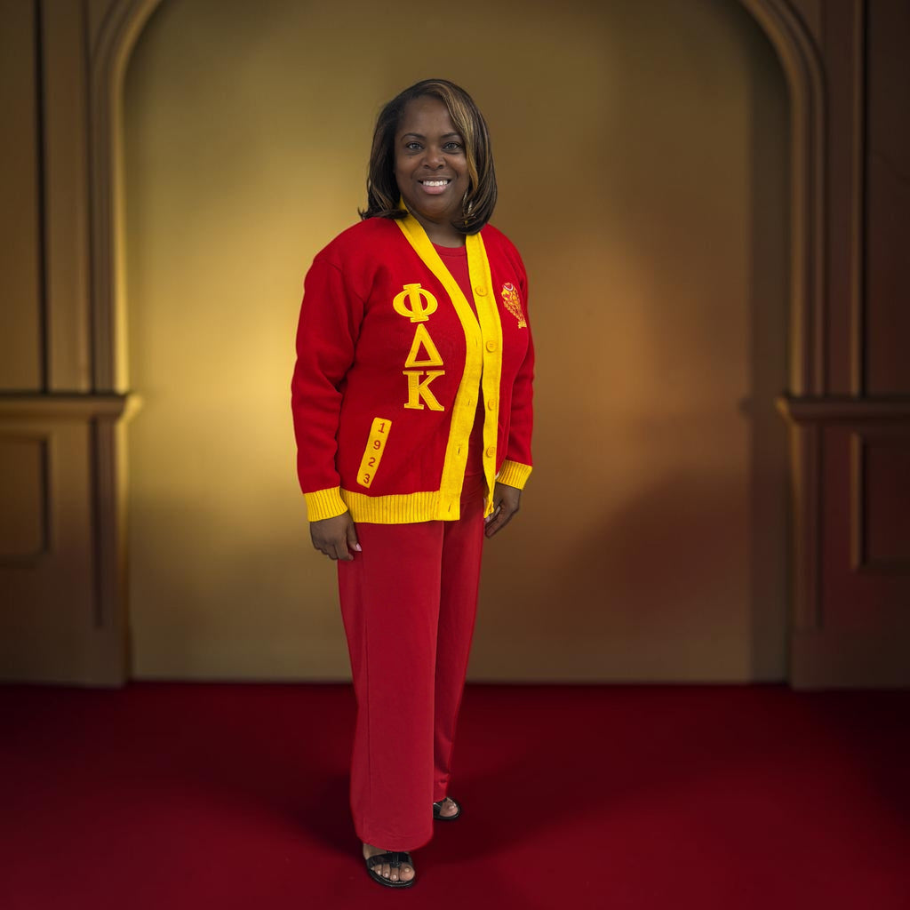 Red & Gold Cardigan, "1923" Pocket