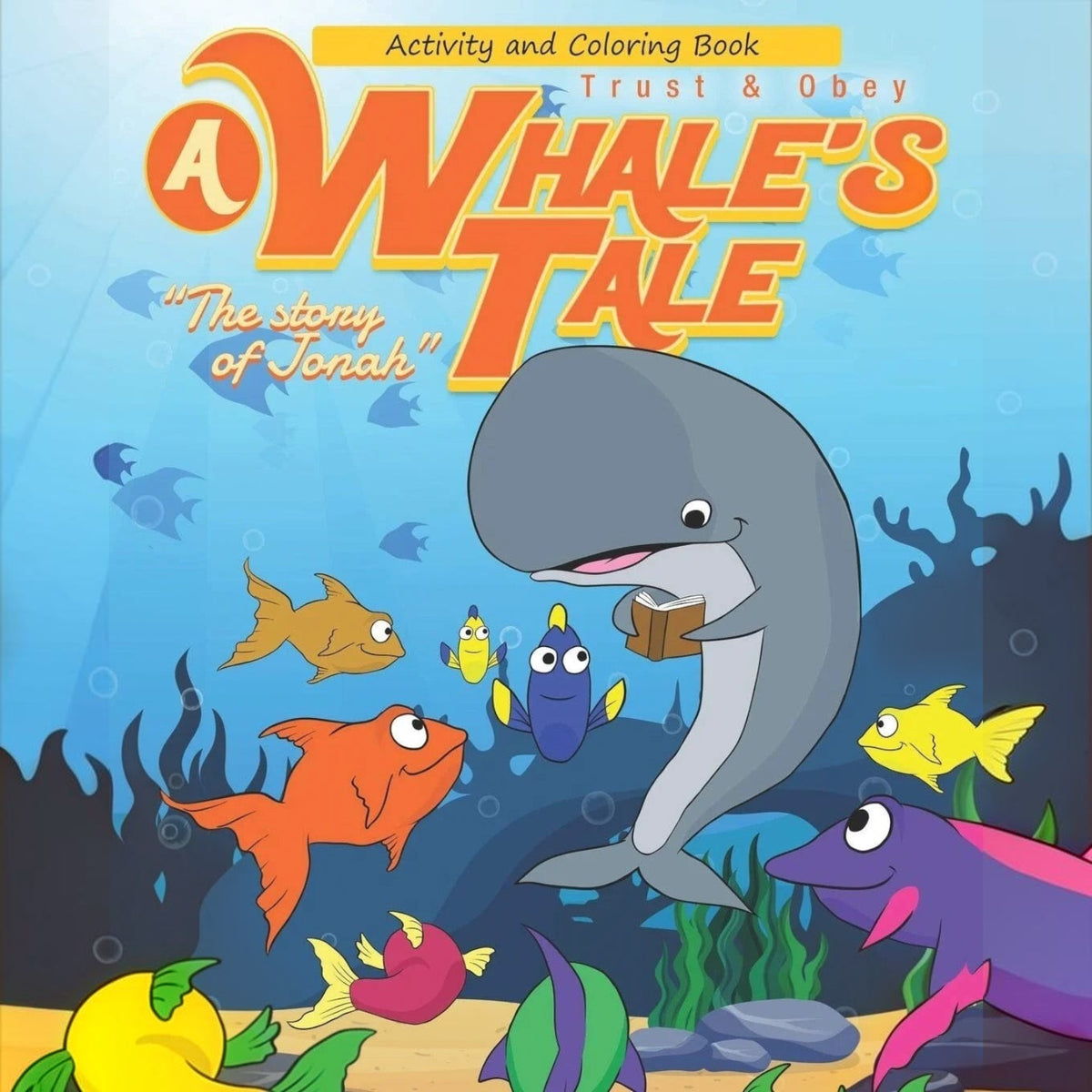 Pat Goffe Collections A Whale's Tale activity and coloring book featuring a cartoon whale reading a book underwater